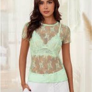 AKEWEI Womens Mesh Short Sleeve Tops Crew Neck Sexy See Through Tee Shirts